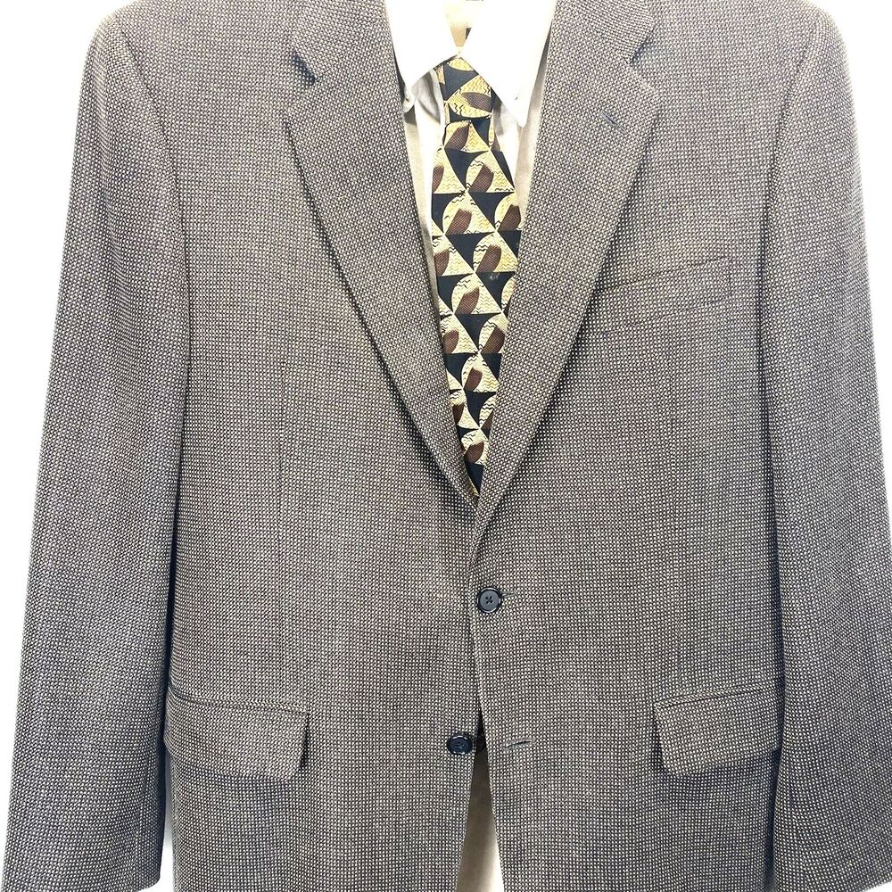 Hickey Freeman Men's 41R Brown Beige Check Silk Wool Sport Coat Jacket Blazer